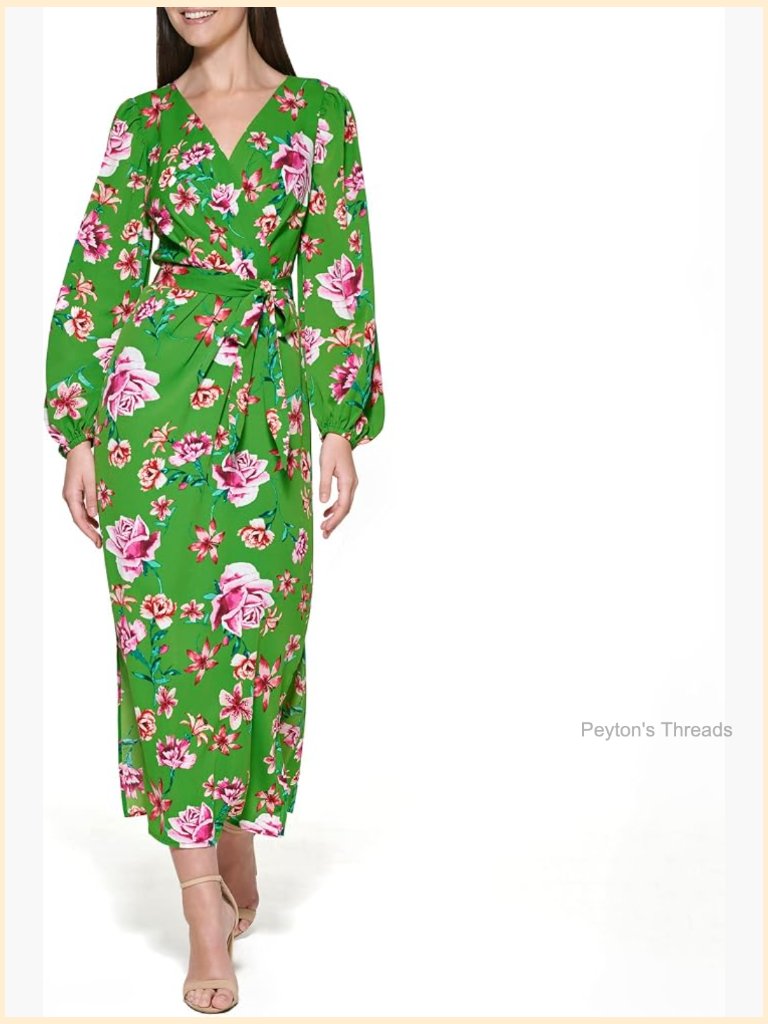 Balloon Sleeve Tie Waist Maxi Dress Long Sleeve V-Neck Floral A-Line